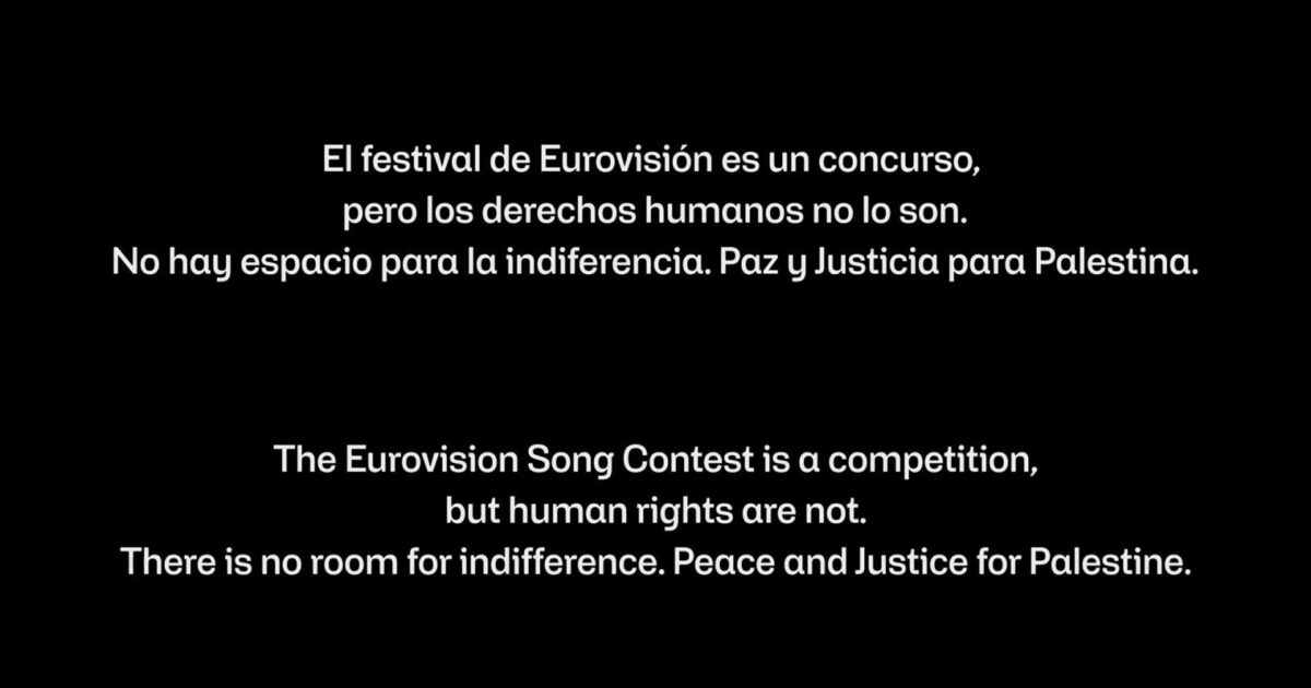 RTVE broadcasts a message in defense of human rights in Palestine at the start of the Eurovision 2026 Grand Final