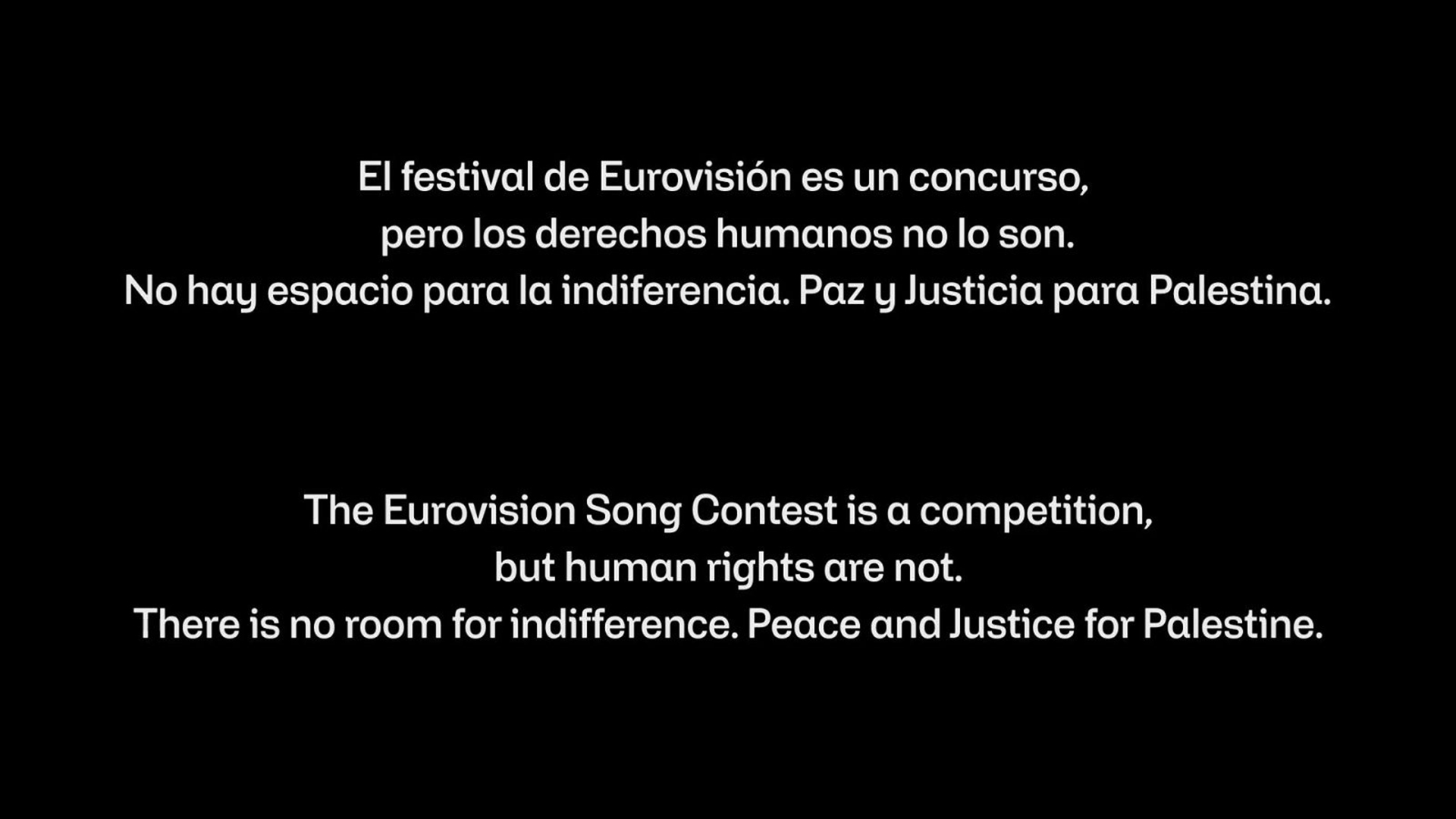 RTVE broadcasts a message in defense of human rights in Palestine at the start of the Eurovision 2026 Grand Final